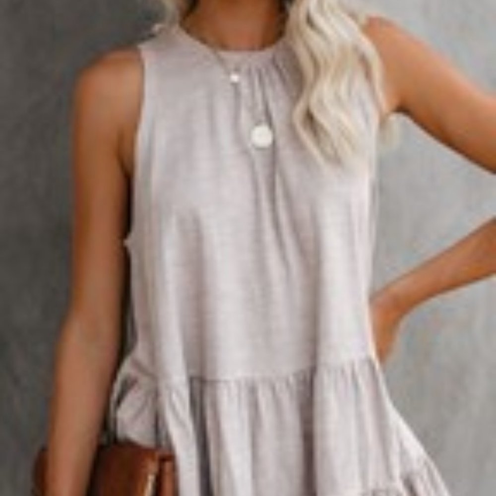 Beige/Tan ruffled, sleeveless top